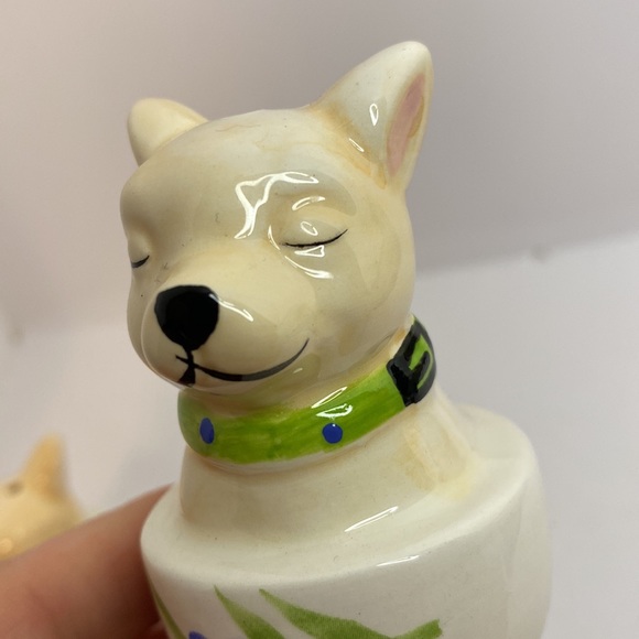 Salt and Pepper Shakers Dogs in Teacups Ceramic 3 1/2” high - Picture 8 of 10